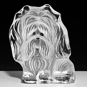 Vintage VIKING GLASS DOG / Adorable Shih-Tzu / THICK & HEAVY American Glass